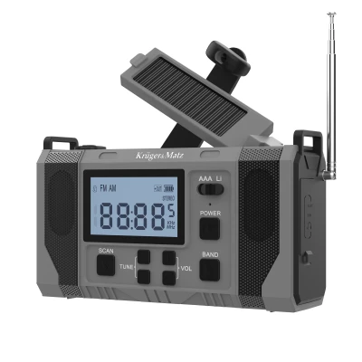 Kruger&Matz KM0838 Solárne rádio s powerbankou 10 000 mAh, SOS alarm, LED svietidlo, sivé