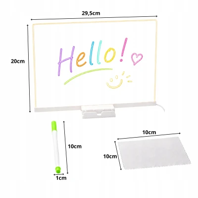 Verk 12434 Akrylová LED světelná tabule na psaní s USB nabíjením + 7x fix