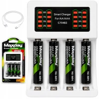 Verk 02050 Nabíječka USB‑C pro AA/AAA baterie, LED + 4x baterie AAA