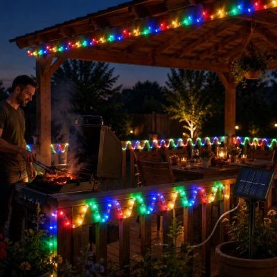 Verk 12436 Solární zahradní LED hadice 50 LED, 8 režimů, 7 m, vícebarevná