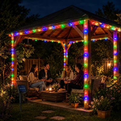 Verk 12436 Solární zahradní LED hadice 50 LED, 8 režimů, 7 m, vícebarevná