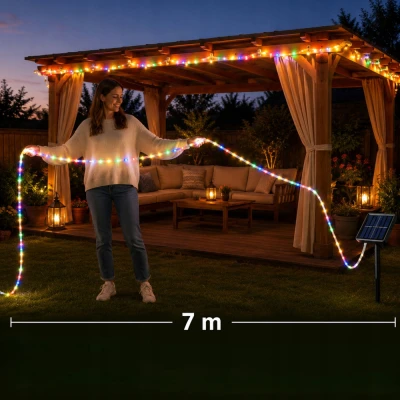 Verk 12436 Solární zahradní LED hadice 50 LED, 8 režimů, 7 m, vícebarevná