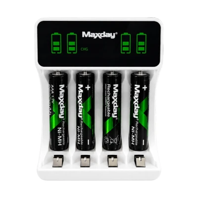 Verk 02052 Nabíječka USB-C pro AA/AAA baterie, LED + 4x baterie AAA