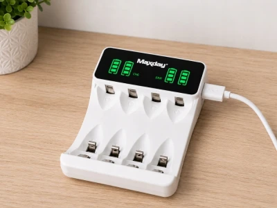 Verk 02056 Nabíjačka batérií AA/AAA s USB-C, 4 slotmi a LED indikáciou