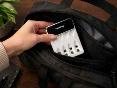 Verk 02056 Nabíjačka batérií AA/AAA s USB-C, 4 slotmi a LED indikáciou