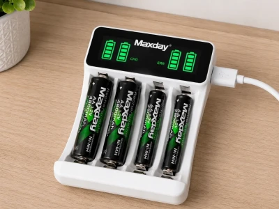 Verk 02056 Nabíjačka batérií AA/AAA s USB-C, 4 slotmi a LED indikáciou