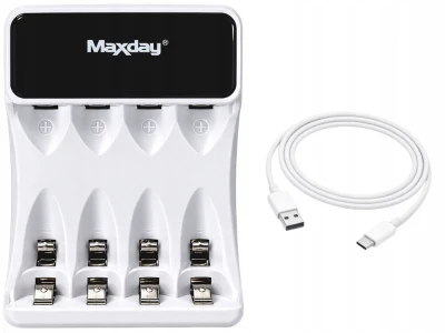 Verk 02056 Nabíjačka batérií AA/AAA s USB-C, 4 slotmi a LED indikáciou