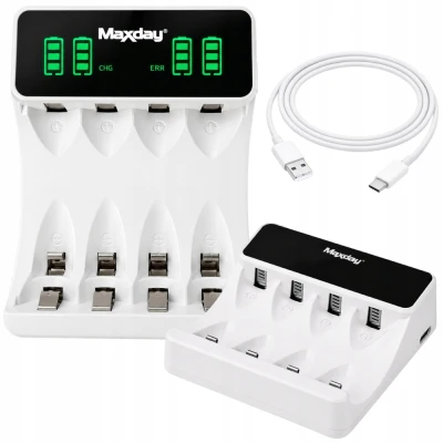 Verk 02056 Nabíjačka batérií AA/AAA s USB-C, 4 slotmi a LED indikáciou