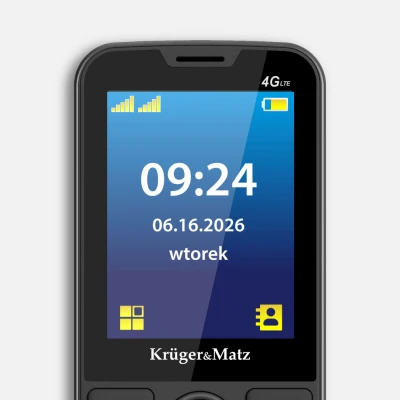 Kruger&Matz KM0924-4G Telefón pre seniorov Simple 924, Dual SIM, Bluetooth, čierny