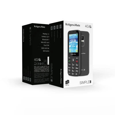 Kruger&Matz KM0924-4G Telefón pre seniorov Simple 924, Dual SIM, Bluetooth, čierny
