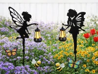 Verk 12398 Solárne záhradné lampy so senzorom súmraku, víla s lucernou, 2 ks