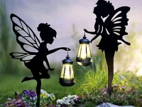 Verk 12398 Solárne záhradné lampy so senzorom súmraku, víla s lucernou, 2 ks