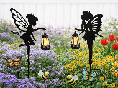 Verk 12398 Solárne záhradné lampy so senzorom súmraku, víla s lucernou, 2 ks