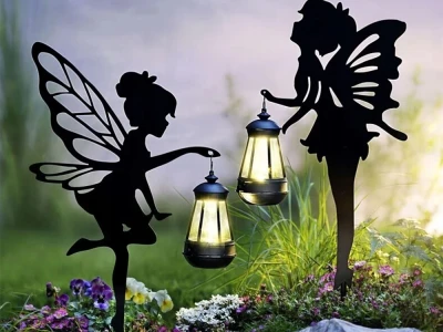 Verk 12398 Solárne záhradné lampy so senzorom súmraku, víla s lucernou, 2 ks