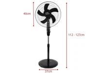 Verk 16049 Stojanový ventilátor s oscilací 40 cm, 3 rychlosti, 112 - 127 cm, černý