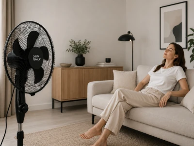 Verk 16049 Stojanový ventilátor s oscilací 40 cm, 3 rychlosti, 112 - 127 cm, černý