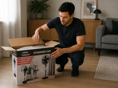 Verk 16049 Stojanový ventilátor s oscilací 40 cm, 3 rychlosti, 112 - 127 cm, černý