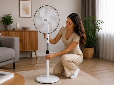 Verk 16049 Stojanový ventilátor s oscilací 40 cm, 3 rychlosti, 112 - 127 cm, bílý