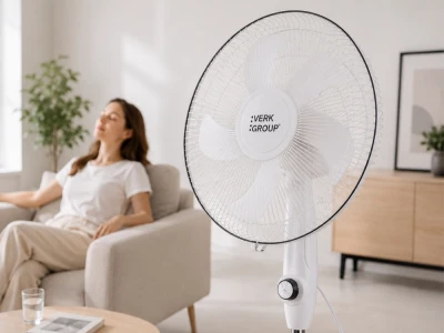 Verk 16049 Stojanový ventilátor s oscilací 40 cm, 3 rychlosti, 112 - 127 cm, bílý