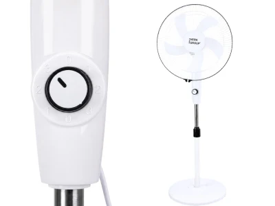 Verk 16049 Stojanový ventilátor s oscilací 40 cm, 3 rychlosti, 112 - 127 cm, bílý