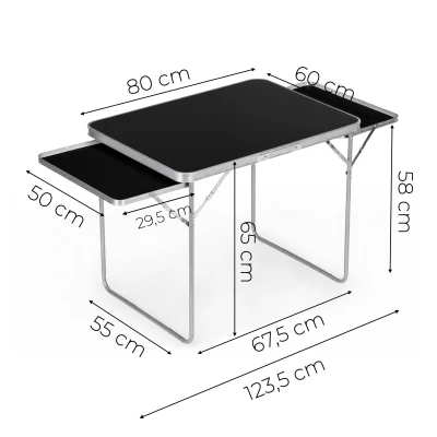 MultiGarden SMI-CT806 Kempingový skládací stůl, 2 police, 120 x 60 cm, černý