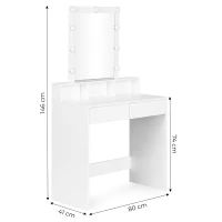ModernHome ZDT-01 Toaletný stolík so zrkadlom a LED osvetlením, plynulé stmievanie, biely
