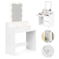 ModernHome ZDT-01 Toaletný stolík so zrkadlom a LED osvetlením, plynulé stmievanie, biely