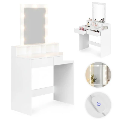 ModernHome ZDT-01 Toaletný stolík so zrkadlom a LED osvetlením, plynulé stmievanie, biely