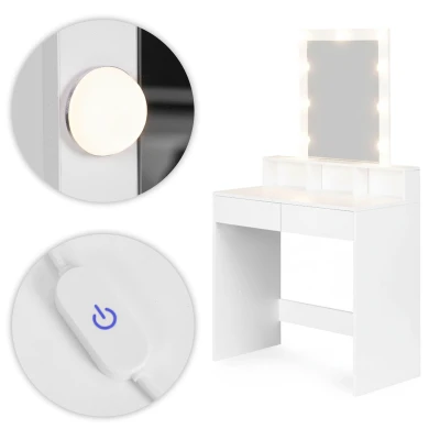 ModernHome ZDT-01 Toaletný stolík so zrkadlom a LED osvetlením, plynulé stmievanie, biely