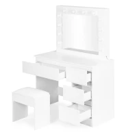 ModernHome MRDT09 Toaletní stolek se zrcadlem a LED osvětlením + taburet, bílý
