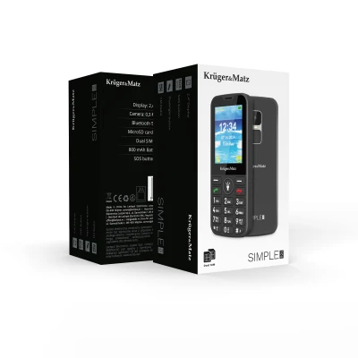 Kruger&Matz KM0924-2G Telefón pre seniorov Simple 924, Dual SIM, Bluetooth, čierny