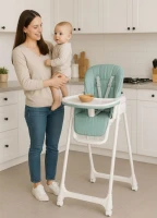 ECOTOYS HA-013 Detská jedálenská stolička, výškovo nastaviteľná, 5-bodové bezpečnostné pásy, zelená