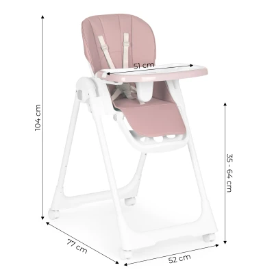 ECOTOYS HA-013 Detská jedálenská stolička, výškovo nastaviteľná, 5-bodové pásy, ružová
