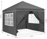 MultiGarden PAW-3X3 Záhradný stan s nožnicovou konštrukciou 3 x 3 m, 4 bočné steny, sivý