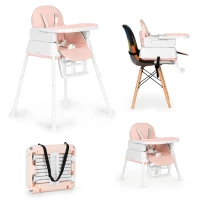 ECOTOYS HA-009 Detská jedálenská stolička, skladateľná, 5-bodové pásy, 3 v 1, ružová