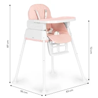 ECOTOYS HA-009 Detská jedálenská stolička, skladateľná, 5-bodové pásy, 3 v 1, ružová