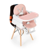 ECOTOYS HA-009 Detská jedálenská stolička, skladateľná, 5-bodové pásy, 3 v 1, ružová