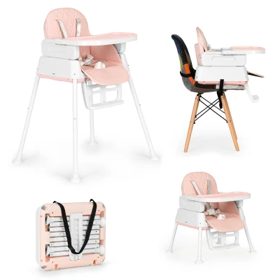 ECOTOYS HA-009 Detská jedálenská stolička, skladateľná, 5-bodové pásy, 3 v 1, ružová