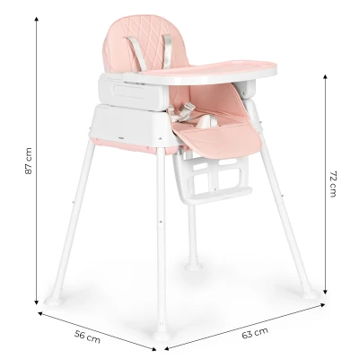 ECOTOYS HA-009 Detská jedálenská stolička, skladateľná, 5-bodové pásy, 3 v 1, ružová