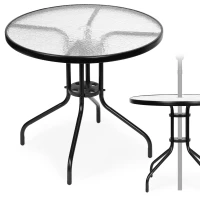 MultiGarden SC-072 Zahradní kulatý stůl 80 cm, tvrzené sklo, otvor pro slunečník