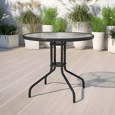MultiGarden SC-072 Zahradní kulatý stůl 80 cm, tvrzené sklo, otvor pro slunečník