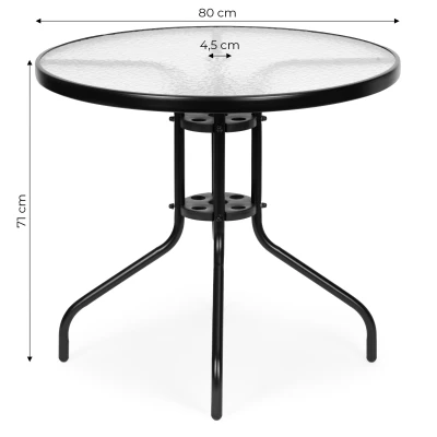 MultiGarden SC-072 Zahradní kulatý stůl 80 cm, tvrzené sklo, otvor pro slunečník