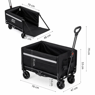 MultiGarden HTN042 Skládací zahradní vozík s kapsami 120 l, černý