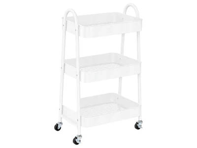 Verk 27493 Trojposchodový kovový regál na kolieskach 78 x 46 x 26 cm, biely