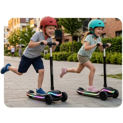 Ricokids 766000 Trojkolová kolobežka na rovnováhu Leddi, RGB LED, čierna