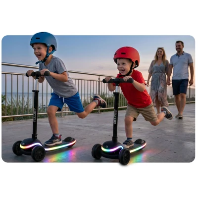 Ricokids 766000 Trojkolová kolobežka na rovnováhu Leddi, RGB LED, čierna