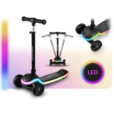 Ricokids 766000 Trojkolová kolobežka na rovnováhu Leddi, RGB LED, čierna
