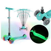 Ricokids 765700 Trojkolová kolobežka na rovnováhu s LED kolieskami Glow, tyrkysová