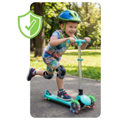 Ricokids 765700 Trojkolová kolobežka na rovnováhu s LED kolieskami Glow, tyrkysová