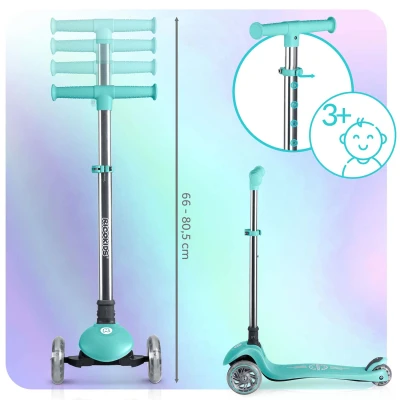 Ricokids 765700 Trojkolová kolobežka na rovnováhu s LED kolieskami Glow, tyrkysová
